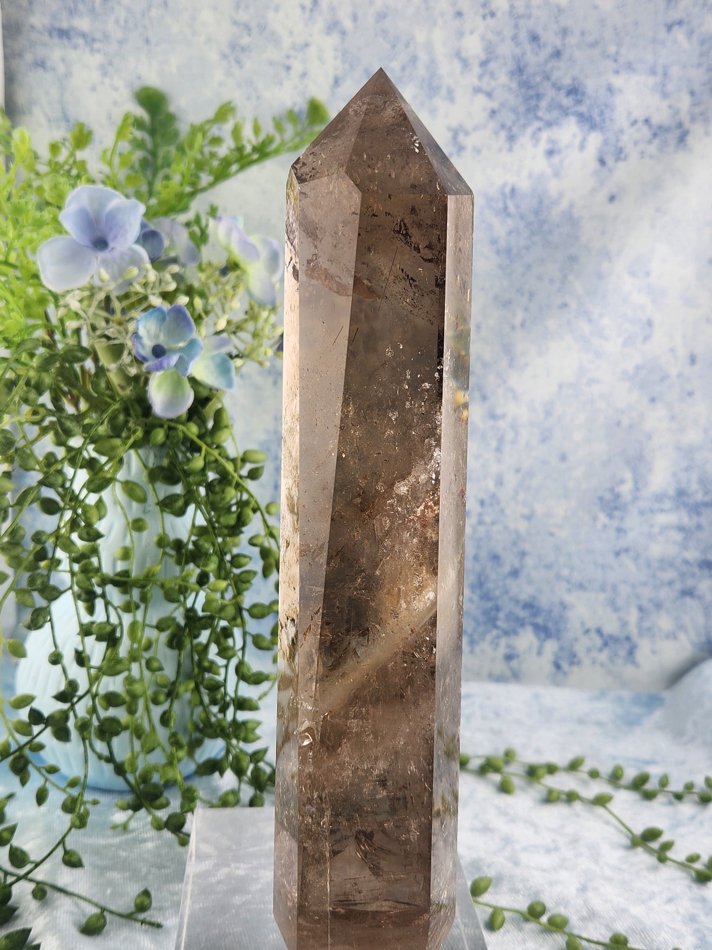 Gold Rutile in Smokey Quartz Tower