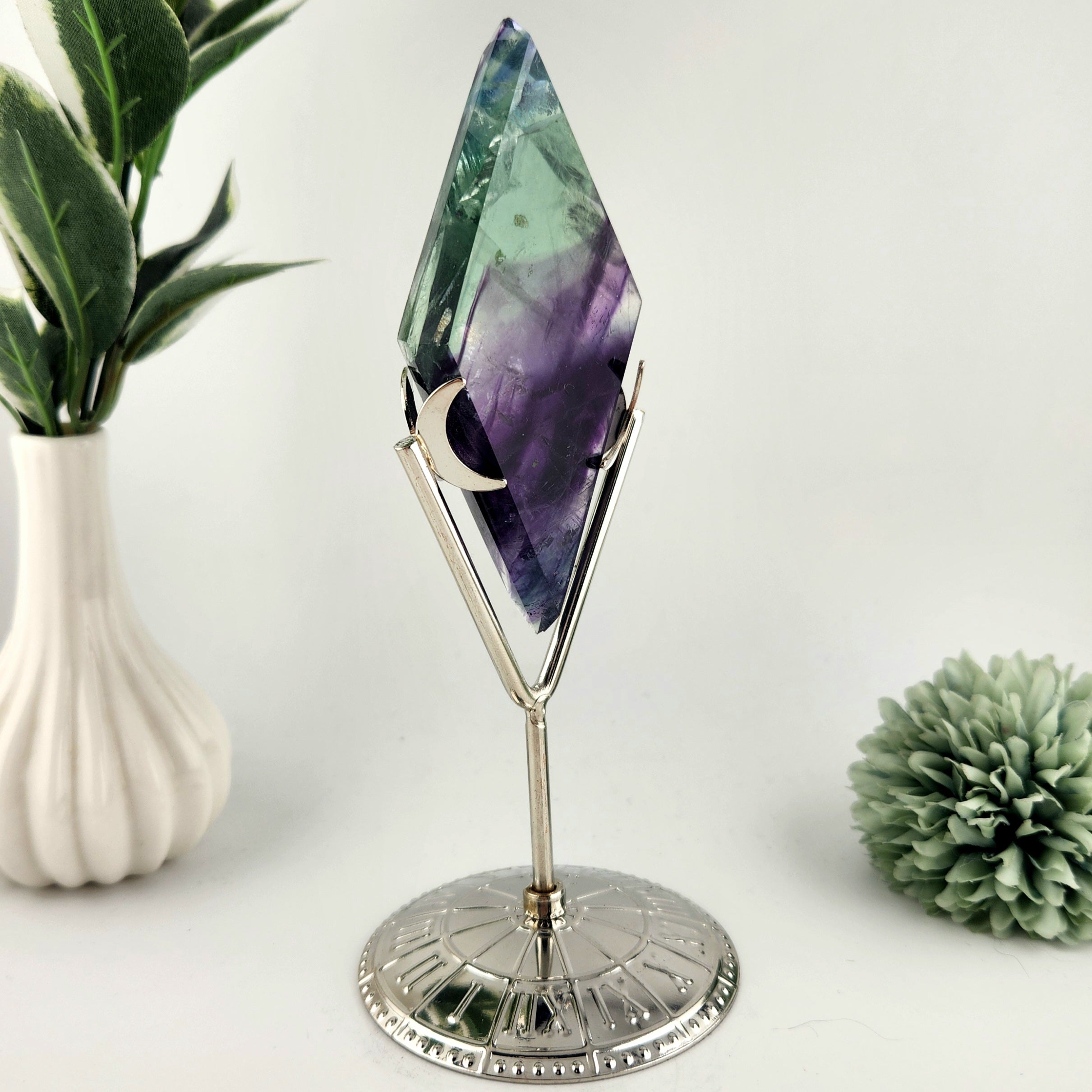 Fluorite Diamond On Silver Stand