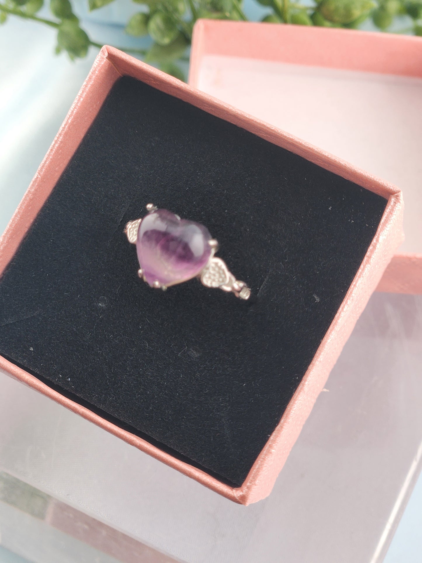 Rainbow Fluorite Heart Shaped Adjustable 925 Sterling Silver Ring