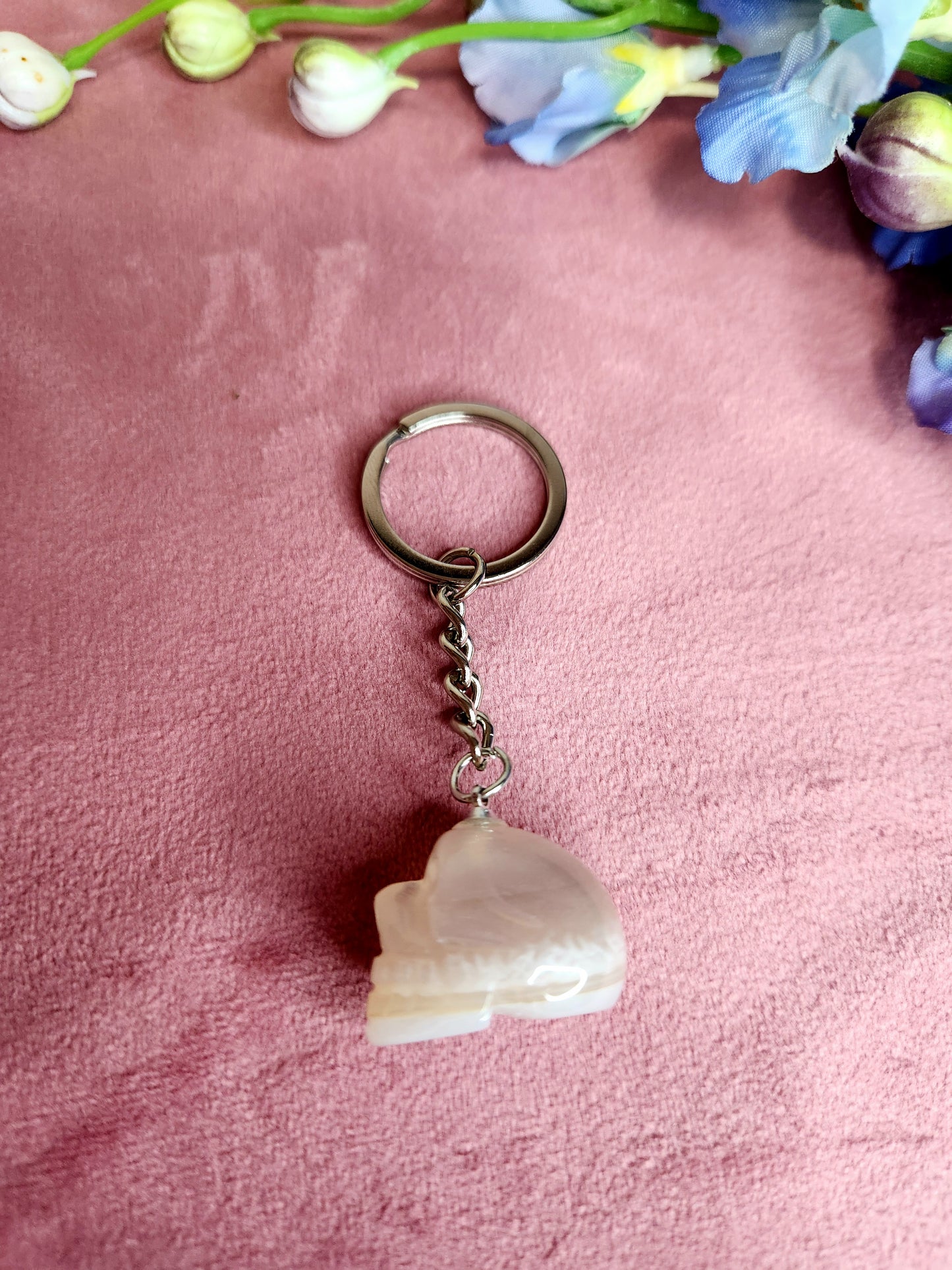 Banded Agate Skull Keyring