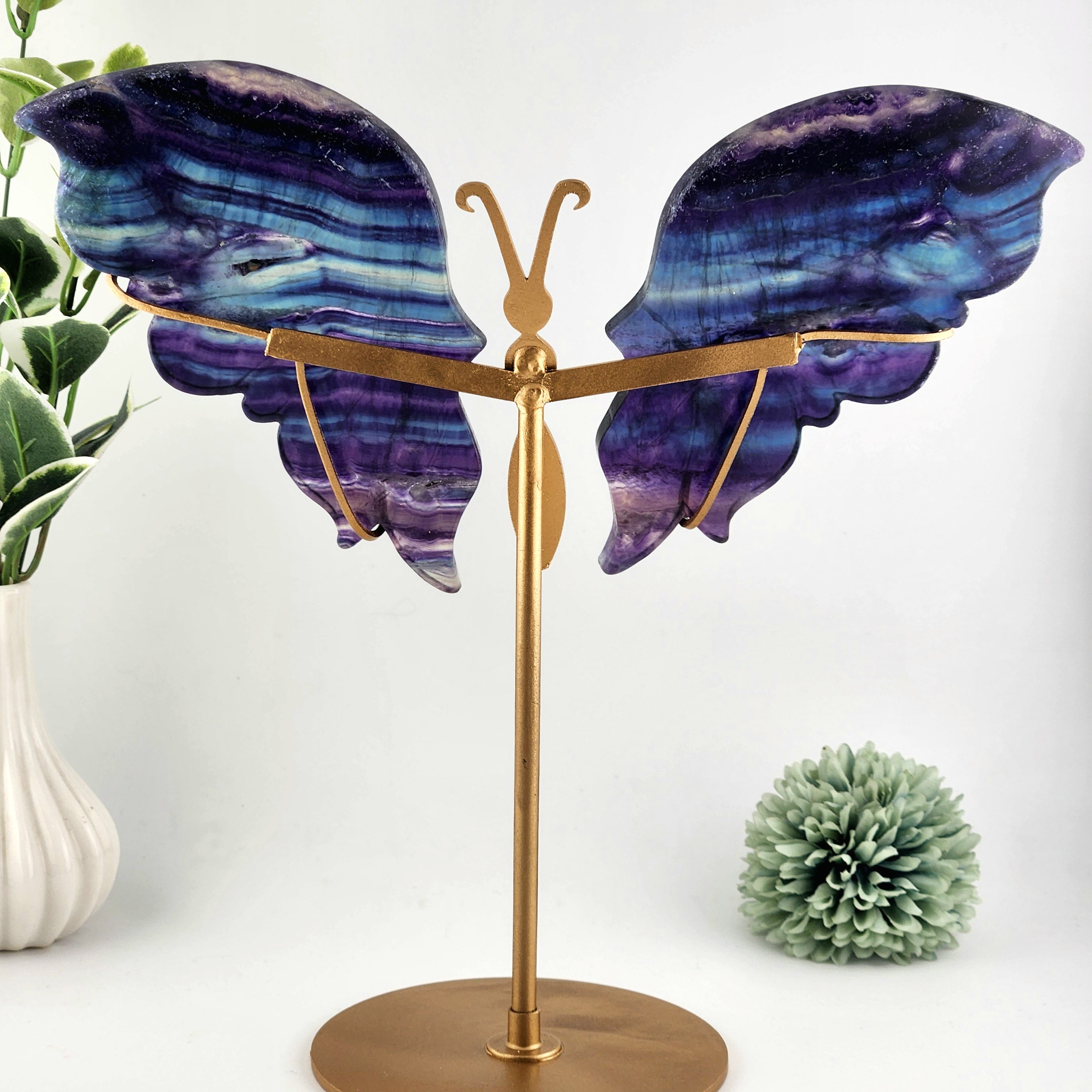 Fluorite Butterfly Wings On Custom Gold Stand