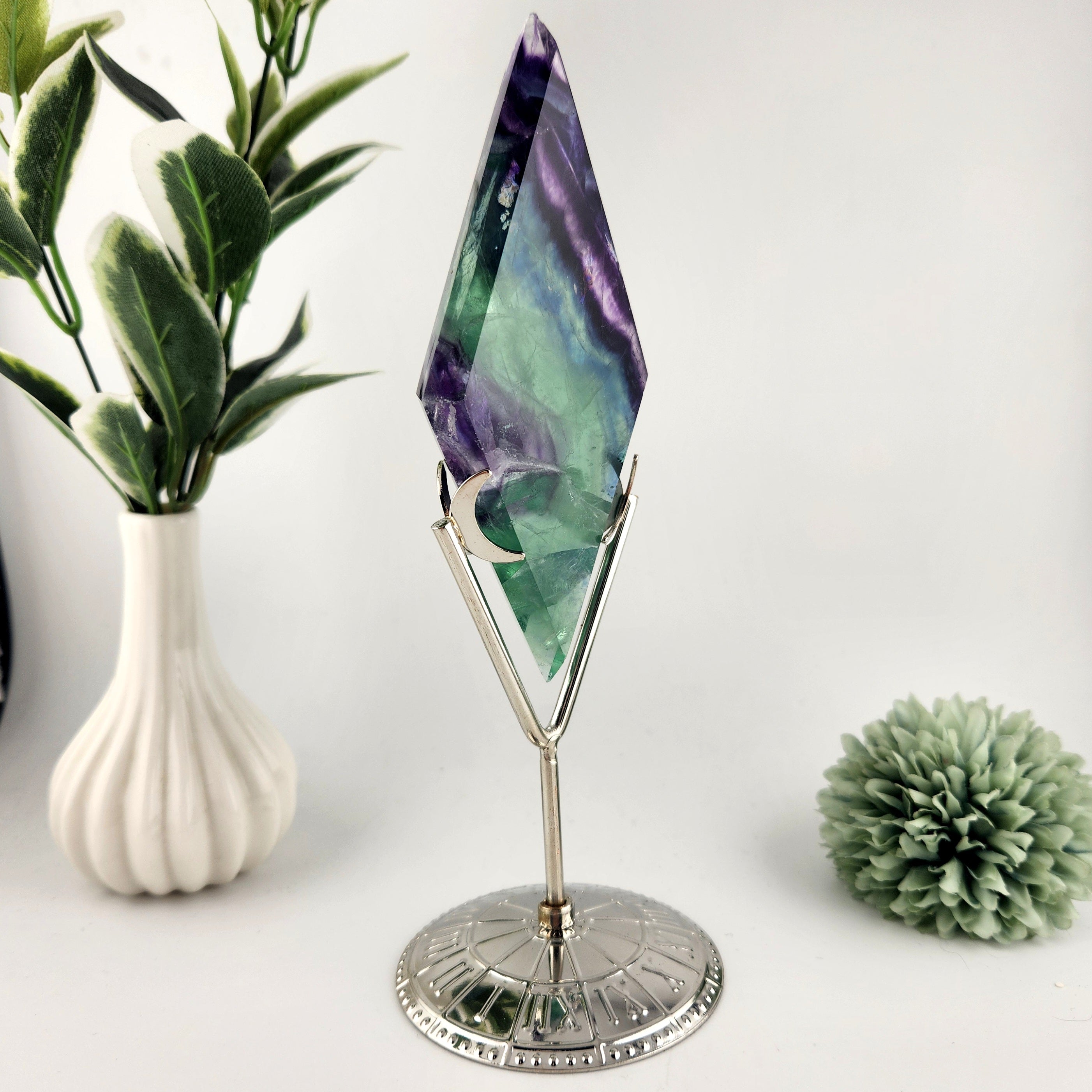 Fluorite Diamond On Silver Stand