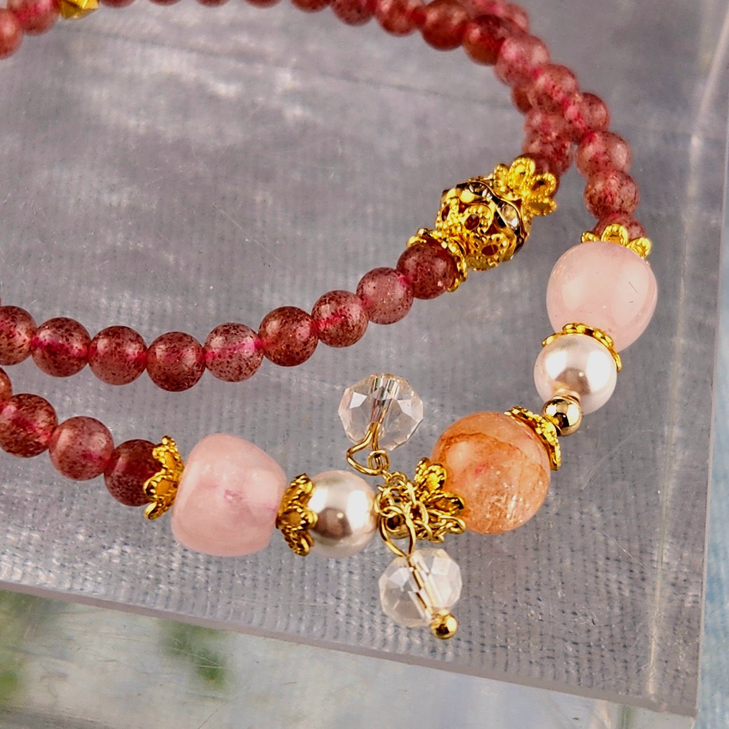 Strawberry Quartz Double Wrap Bracelet