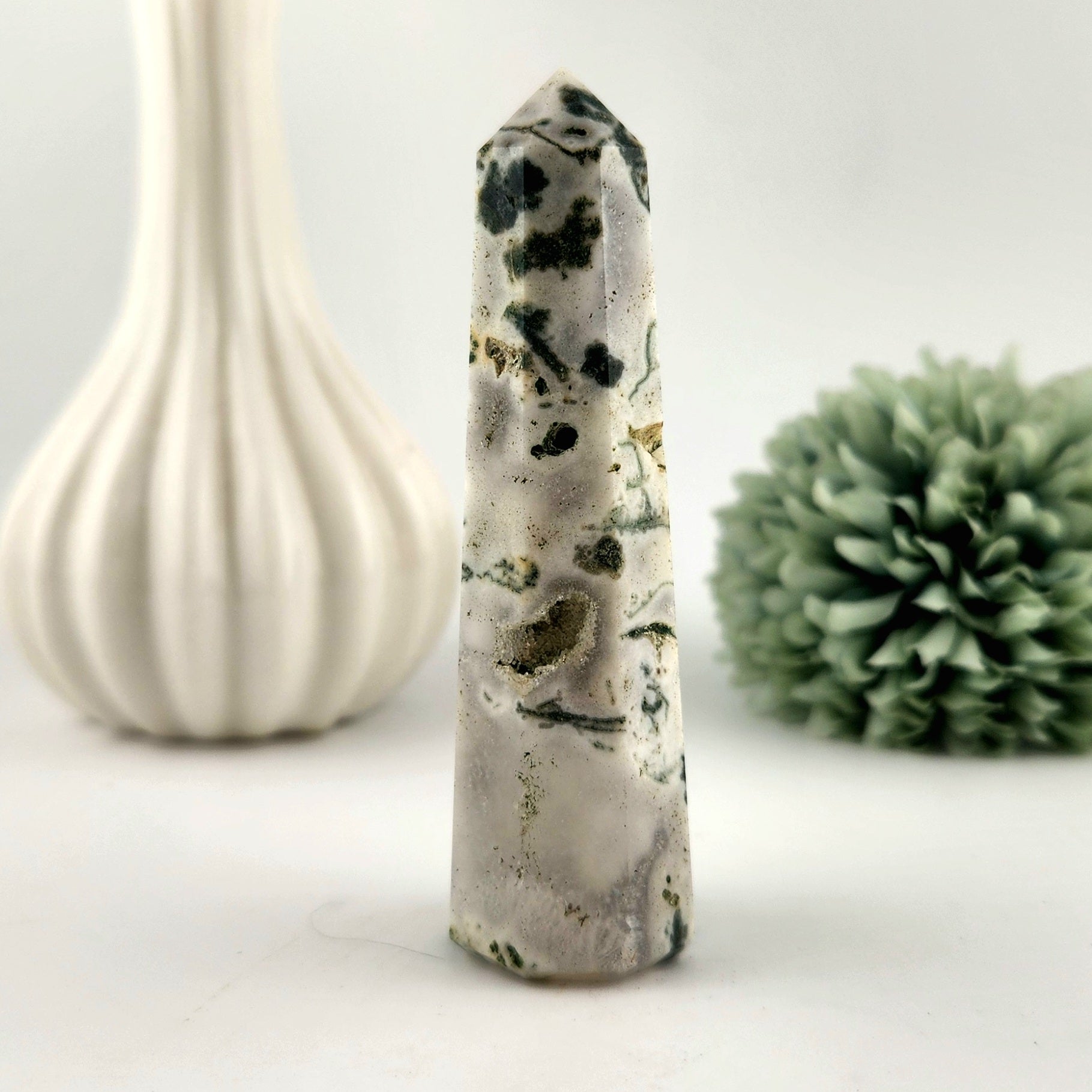 Moss Agate Small Obelisk