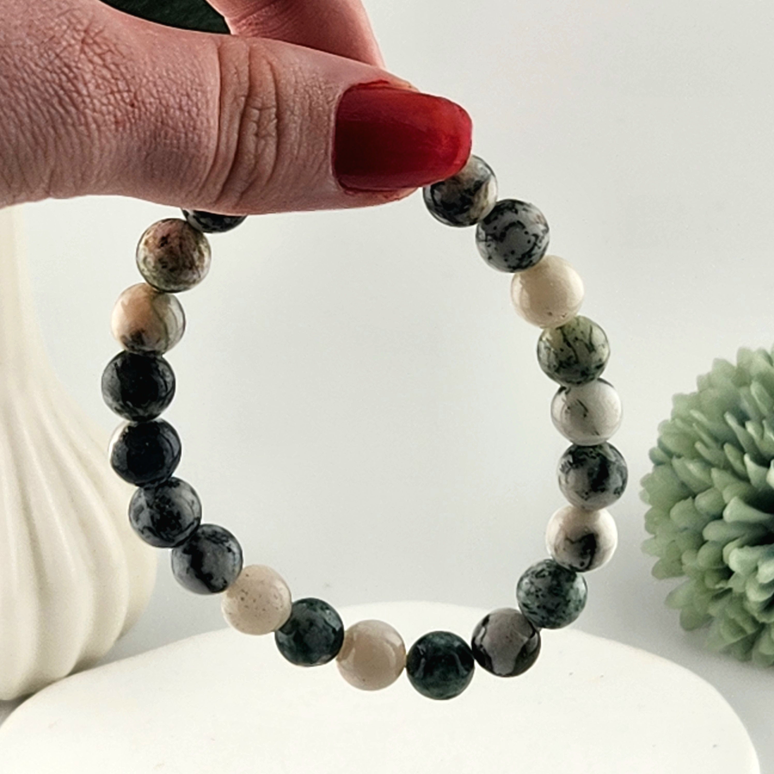 Moss Agate Beaded Bracelet - 8mm