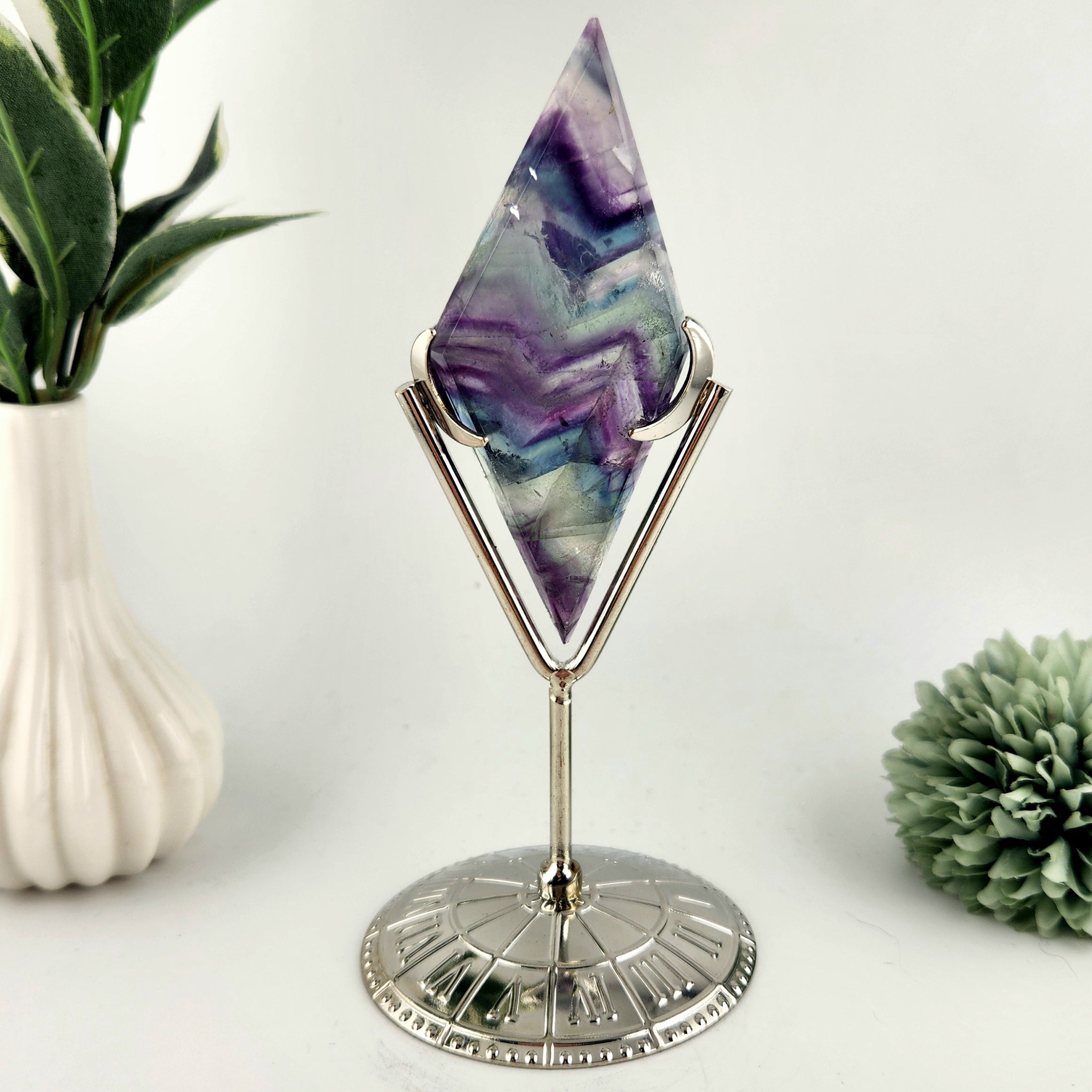 Fluorite Diamond On Silver Stand *Misfit - Irregular shape*