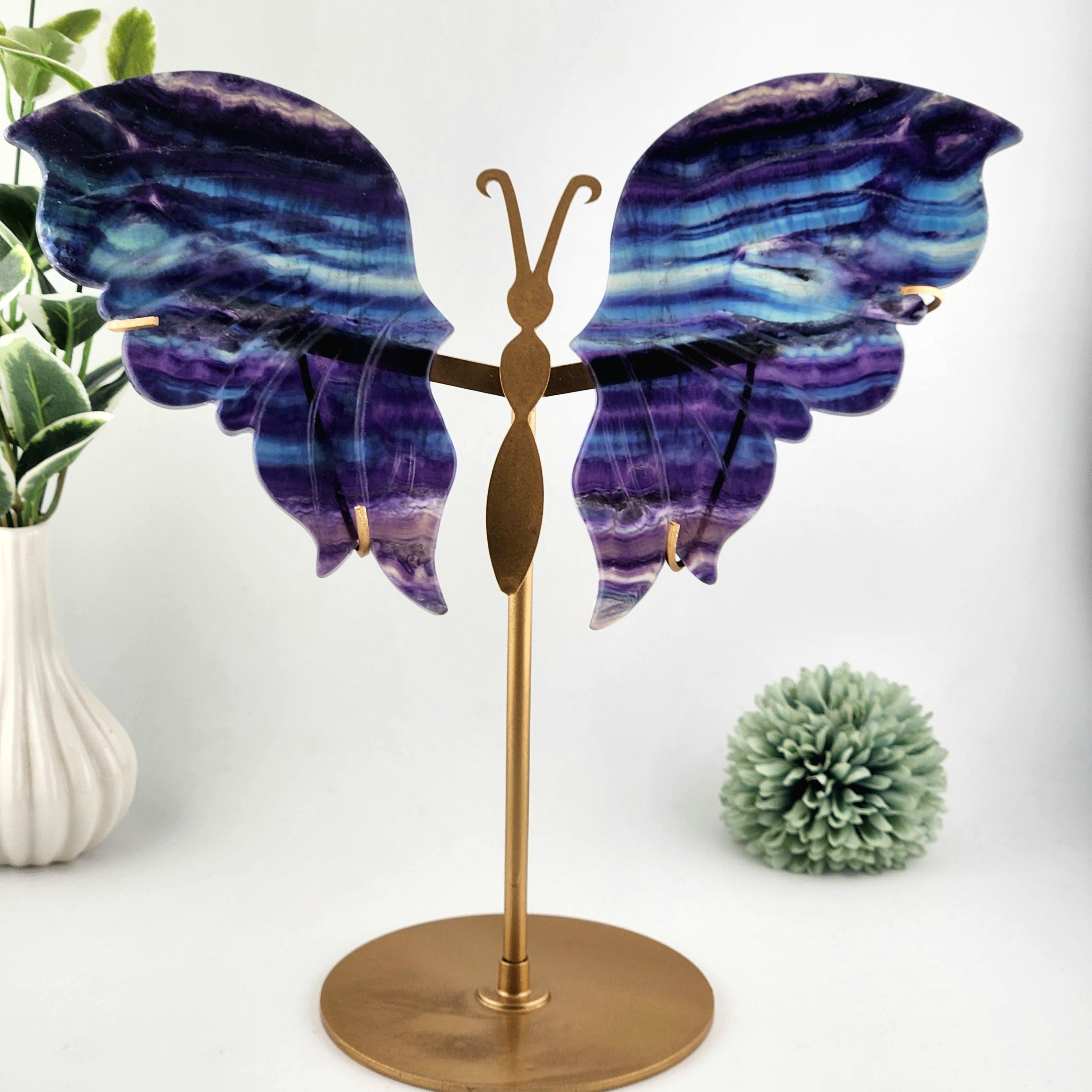 Fluorite Butterfly Wings On Custom Gold Stand
