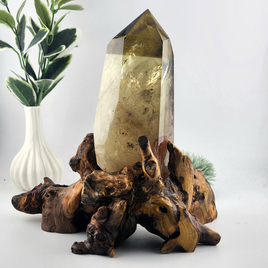 Smokey Citrine Tower On Custom Driftwood Stand