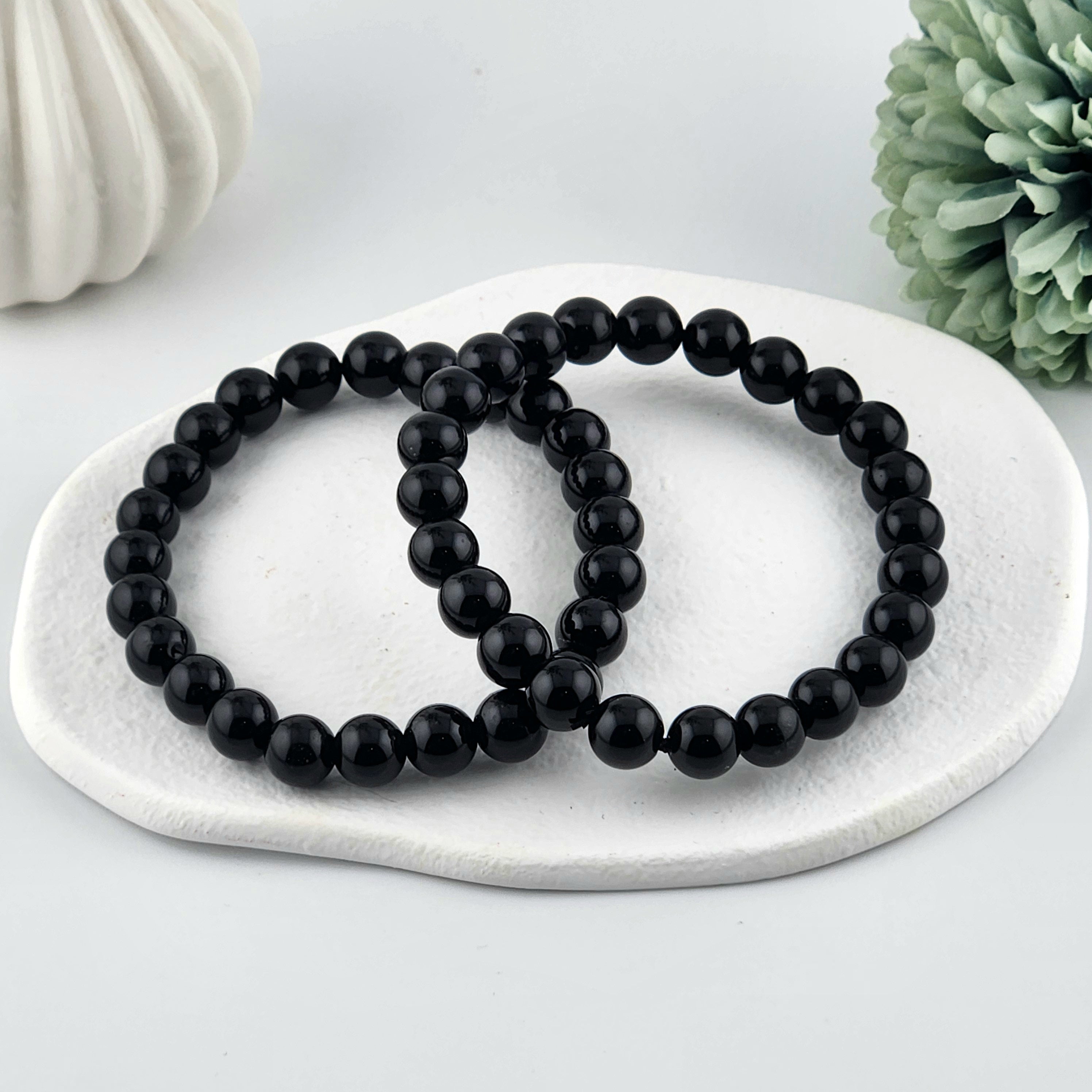 Black Agate Beaded Bracelet - 8mm